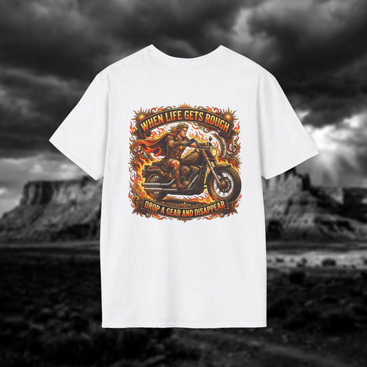 Apollo’s Chariot — "When Life Gets Rough, Drop a Gear and Disappear" Vintage Motorcycle Tee
