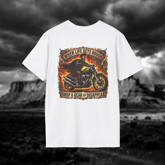 Ares: The God of War – Rule the Asphalt - "When Life Gets Rough Drop a Gear & Disappear" Biker Tee