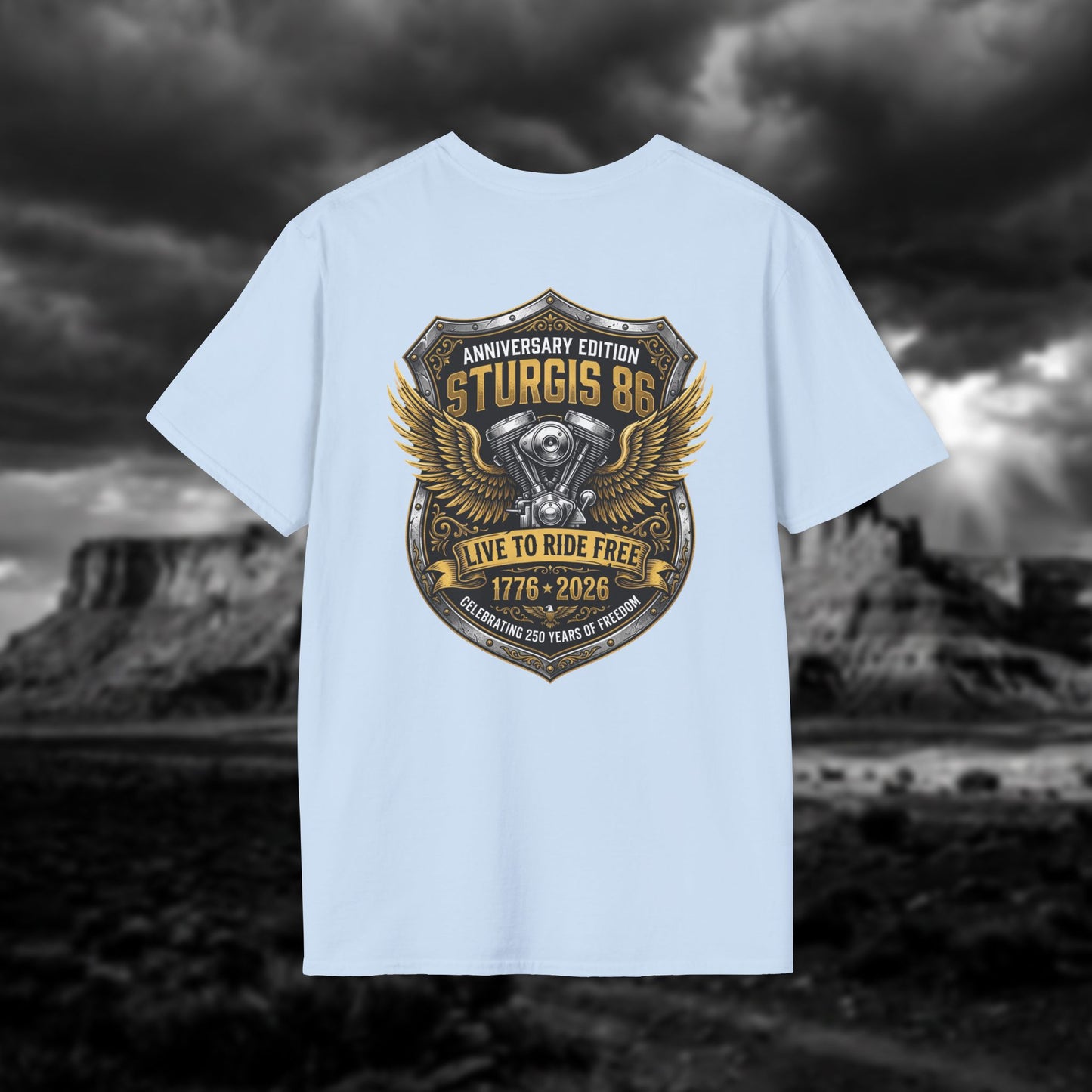 Sturgis 86 Anniversary Motorcycle T-Shirt — "Live to Ride Free"
