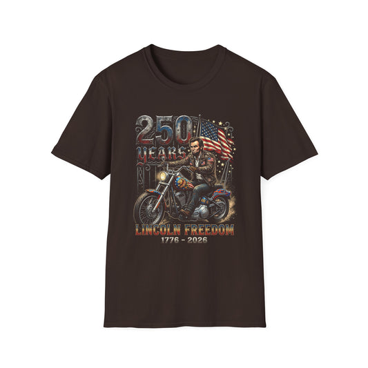 Lincoln Freedom 250 Years T-Shirt – Patriotic Motorcycle Graphic (1776–2026)