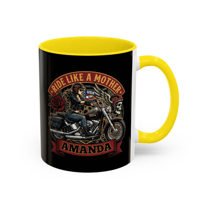 Personalized Biker Mom Mug, Custom Name Motorcycle Coffee Cup, Ride Like a Mother Accent Mug, Mothers Day Gift for Her