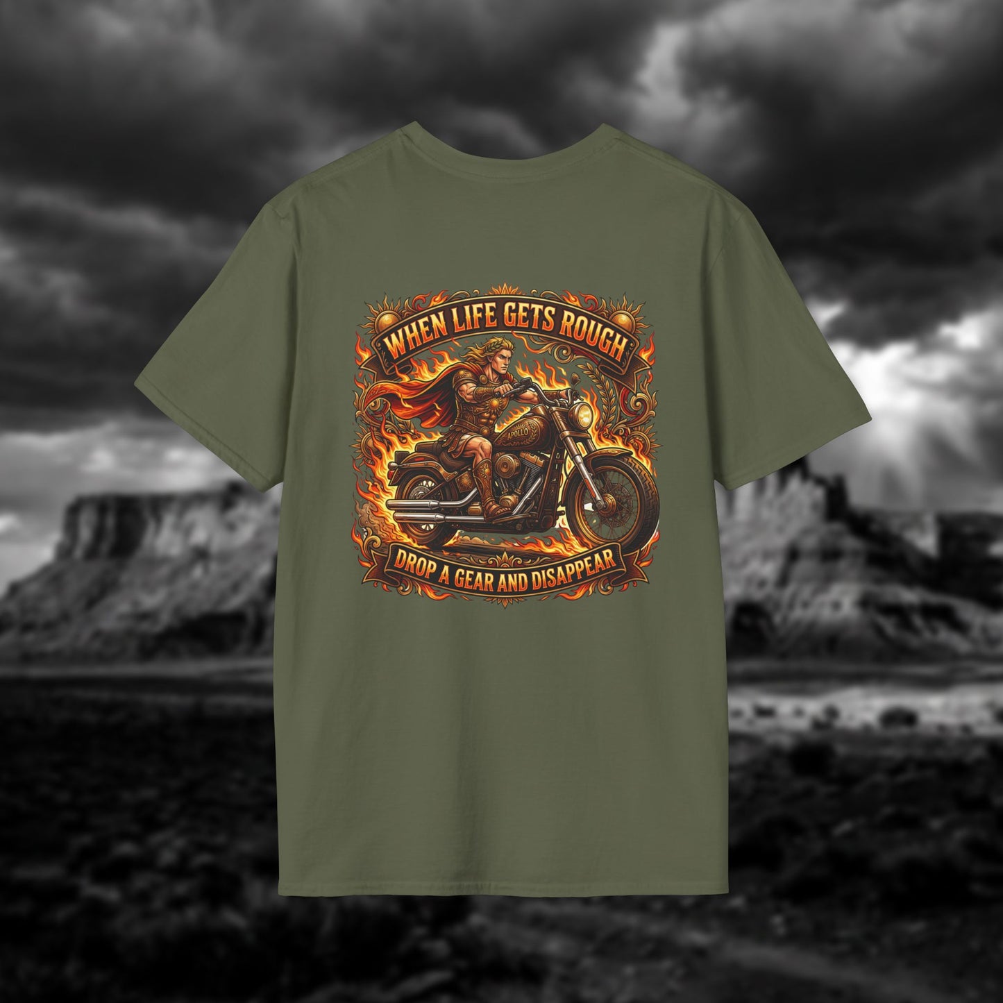 Apollo’s Chariot — "When Life Gets Rough, Drop a Gear and Disappear" Vintage Motorcycle Tee