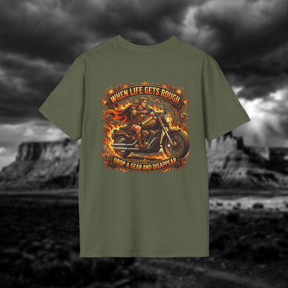 Apollo’s Chariot — "When Life Gets Rough, Drop a Gear and Disappear" Vintage Motorcycle Tee