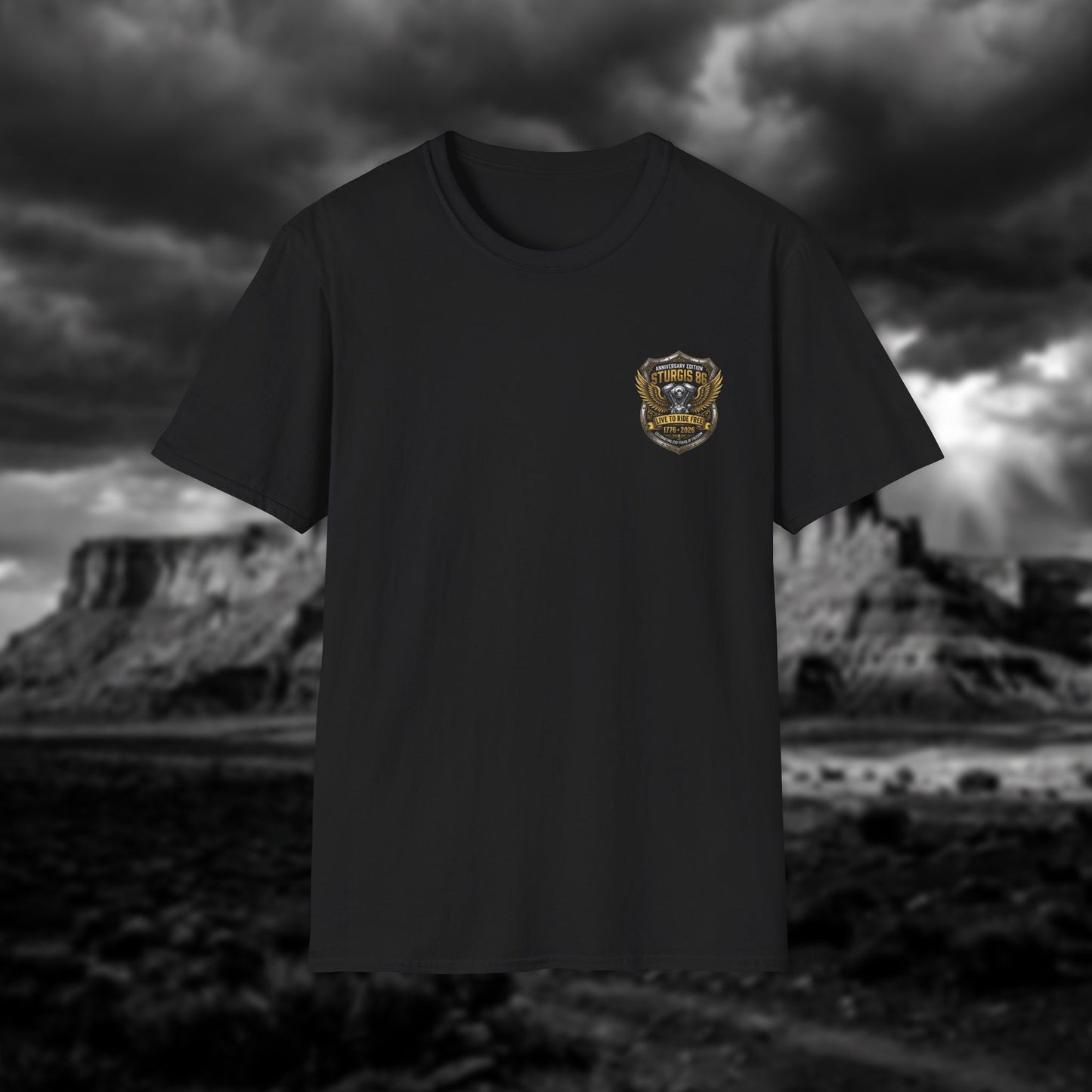 Sturgis 86 Anniversary Motorcycle T-Shirt — "Live to Ride Free"