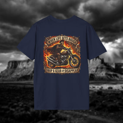 Ares: The God of War – Rule the Asphalt - "When Life Gets Rough Drop a Gear & Disappear" Biker Tee