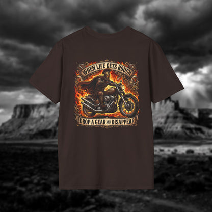 Ares: The God of War – Rule the Asphalt - "When Life Gets Rough Drop a Gear & Disappear" Biker Tee