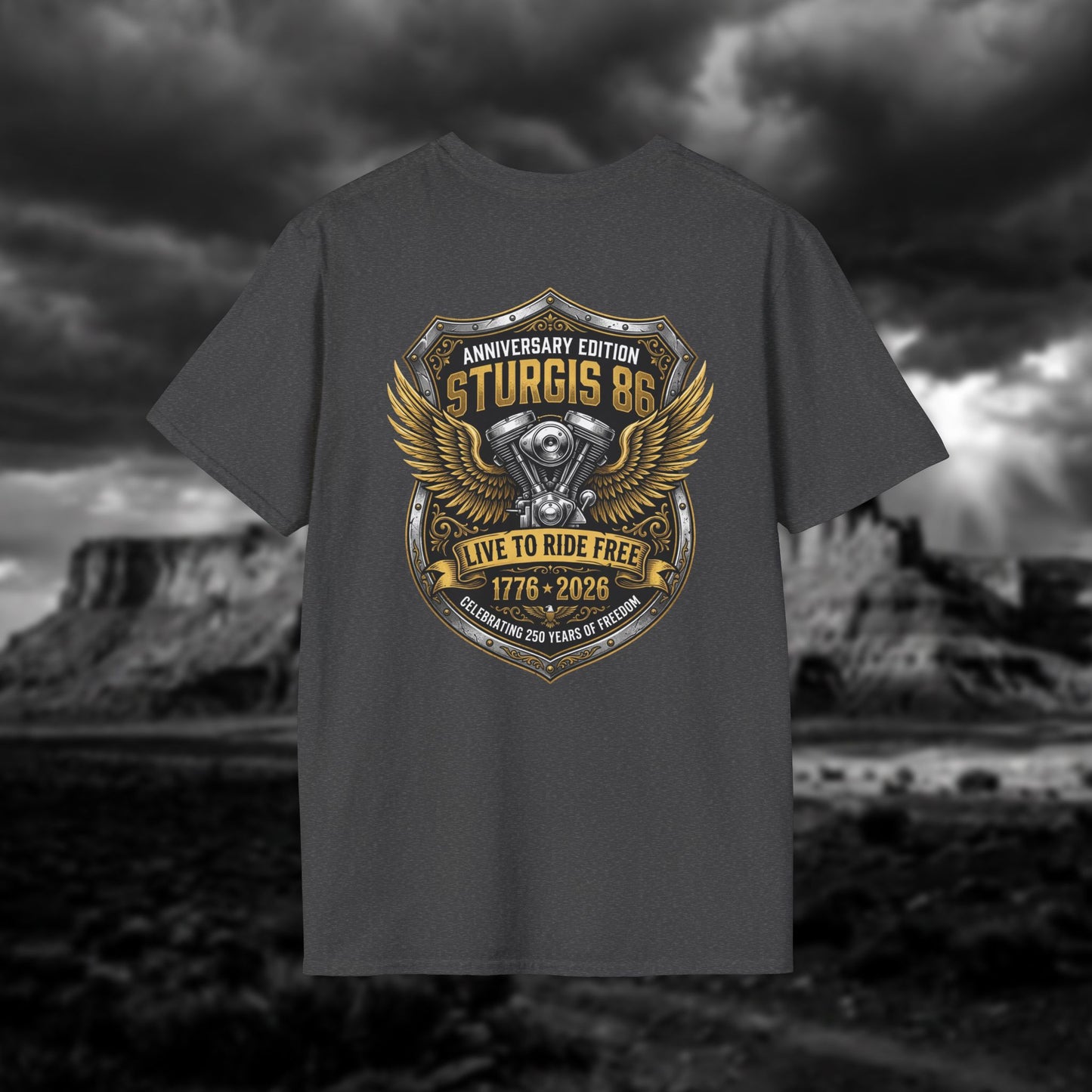 Sturgis 86 Anniversary Motorcycle T-Shirt — "Live to Ride Free"