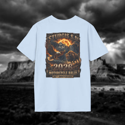 86th Anniversary Sturgis S.D. 2026 Motorcycle Rally T-Shirt - Mount Rushmore Heritage Edition