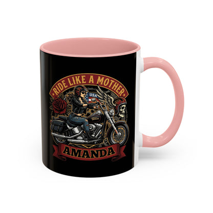 Personalized Biker Mom Mug, Custom Name Motorcycle Coffee Cup, Ride Like a Mother Accent Mug, Mothers Day Gift for Her
