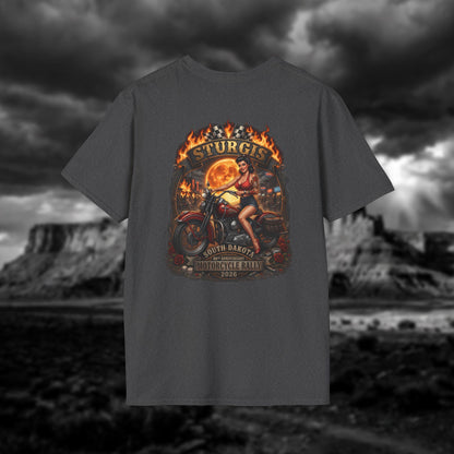 86th Anniversary Sturgis 2026 T-Shirt - Pin-up Biker & Moonshine Edition