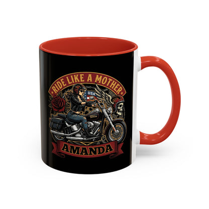 Personalized Biker Mom Mug, Custom Name Motorcycle Coffee Cup, Ride Like a Mother Accent Mug, Mothers Day Gift for Her