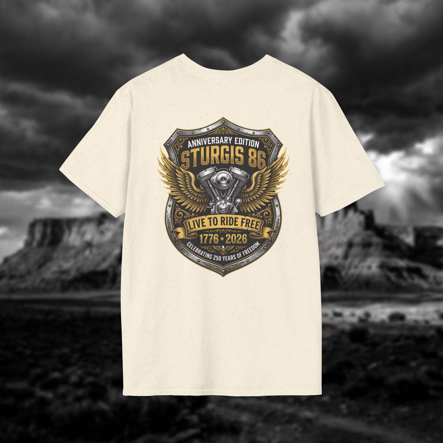 Sturgis 86 Anniversary Motorcycle T-Shirt — "Live to Ride Free"