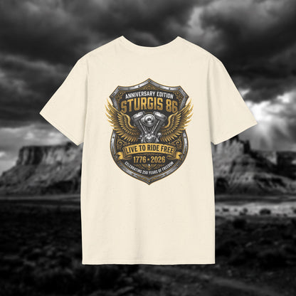 Sturgis 86 Anniversary Motorcycle T-Shirt — "Live to Ride Free"