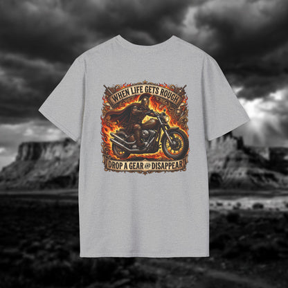 Ares: The God of War – Rule the Asphalt - "When Life Gets Rough Drop a Gear & Disappear" Biker Tee