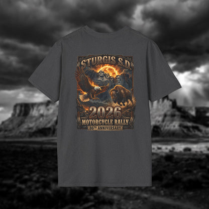 86th Anniversary Sturgis S.D. 2026 Motorcycle Rally T-Shirt - Mount Rushmore Heritage Edition