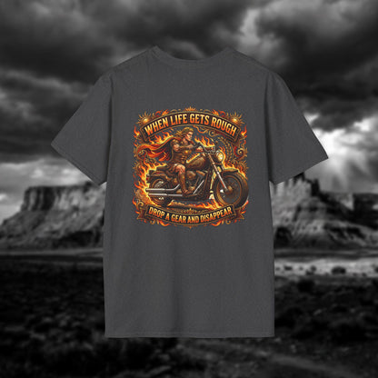Apollo’s Chariot — "When Life Gets Rough, Drop a Gear and Disappear" Vintage Motorcycle Tee
