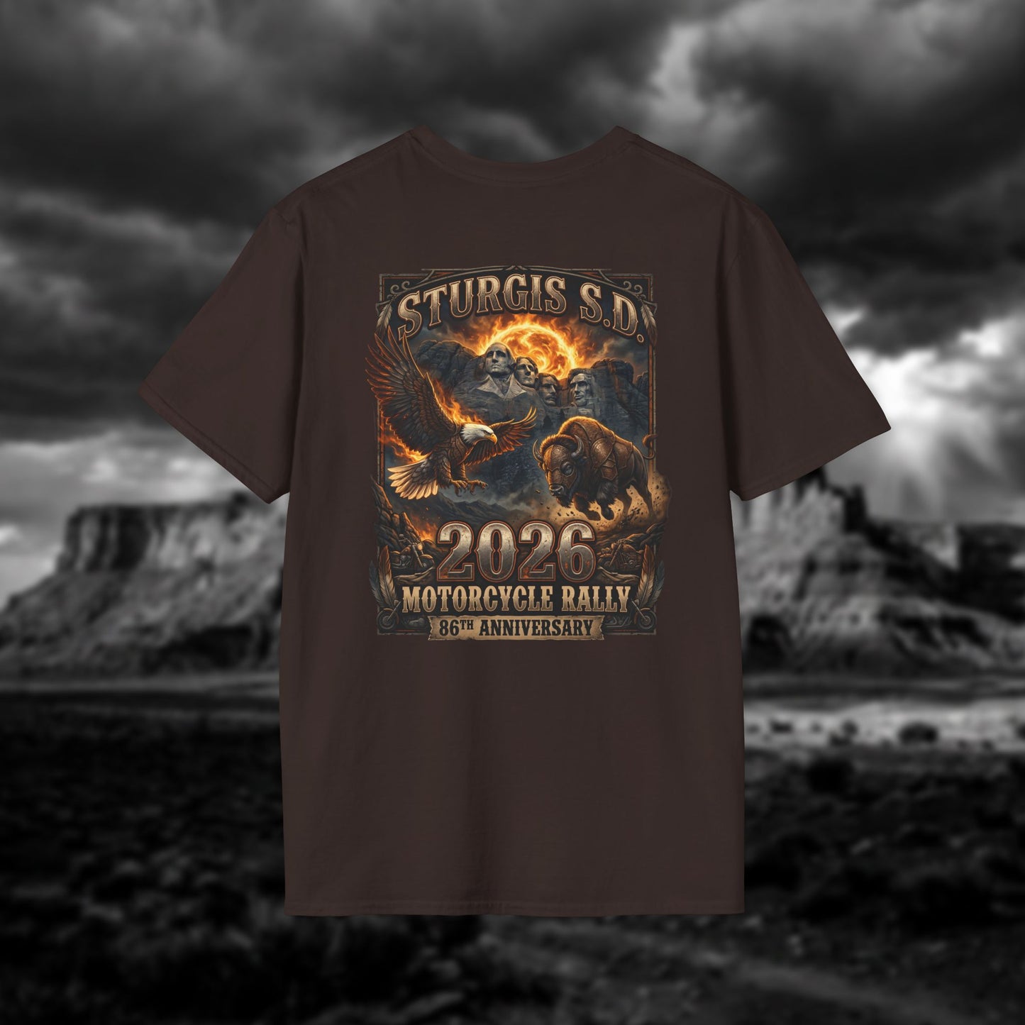86th Anniversary Sturgis S.D. 2026 Motorcycle Rally T-Shirt - Mount Rushmore Heritage Edition