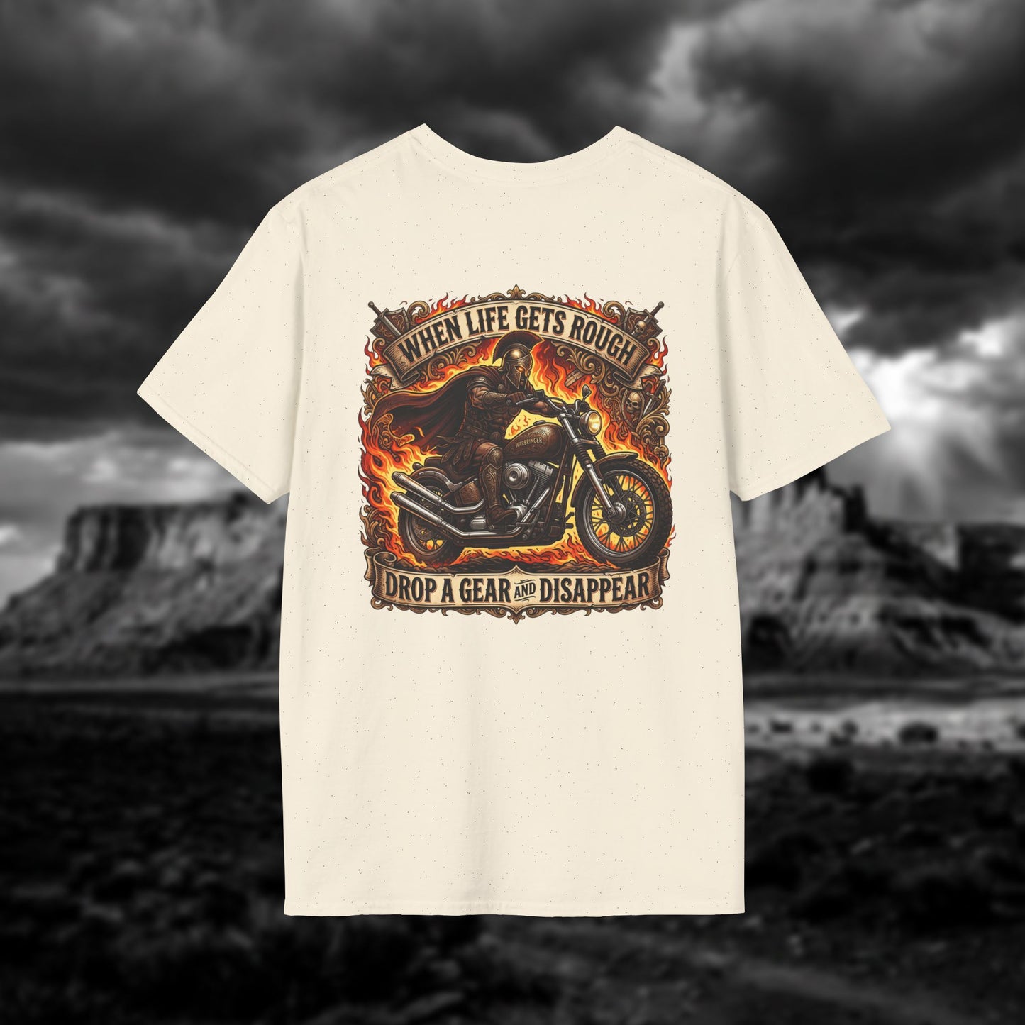 Ares: The God of War – Rule the Asphalt - "When Life Gets Rough Drop a Gear & Disappear" Biker Tee