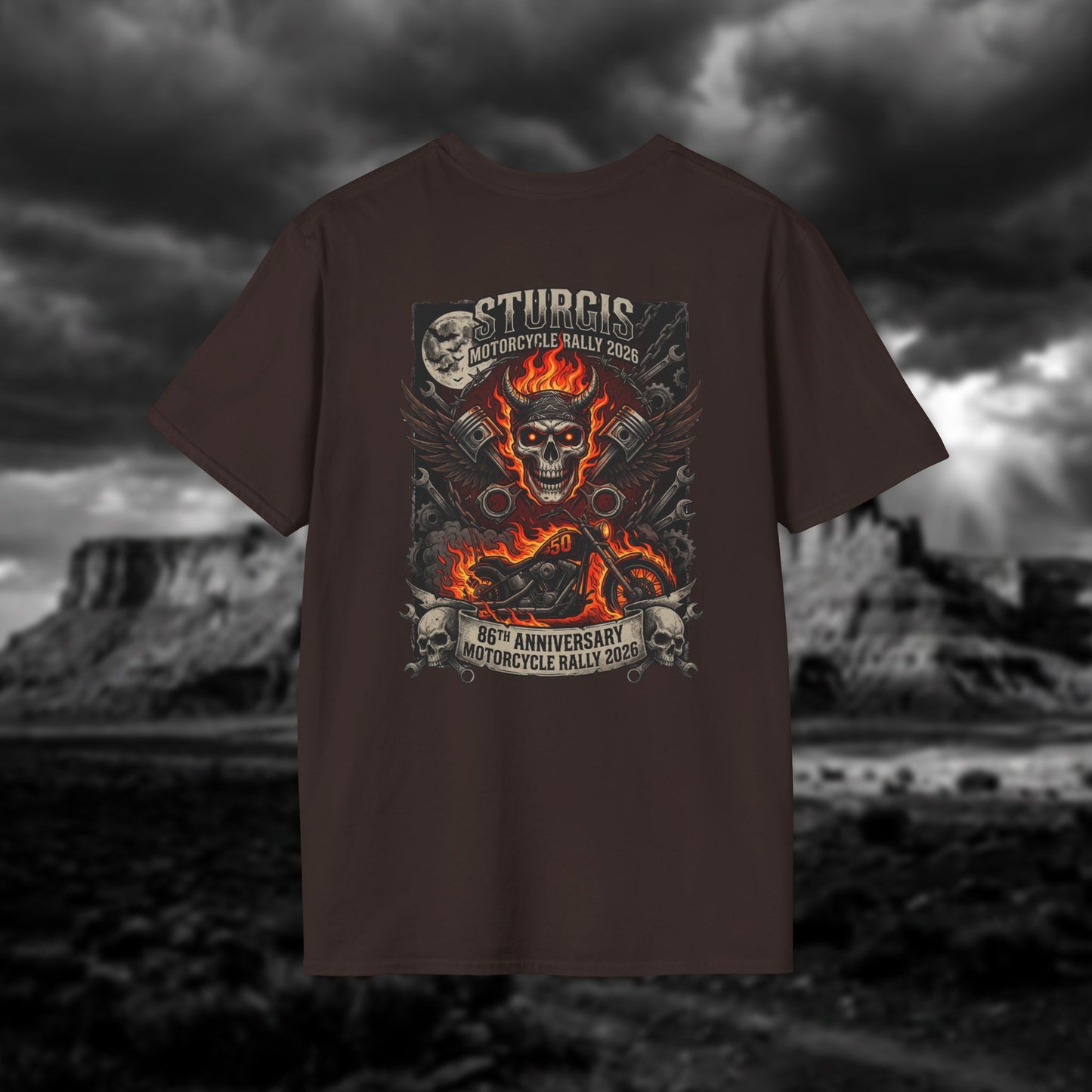 Sturgis 2026 86th Anniversary Special Edition T-Shirt - Hell on Wheels Skull & Flames