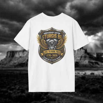 Sturgis 86 Anniversary Motorcycle T-Shirt — "Live to Ride Free"