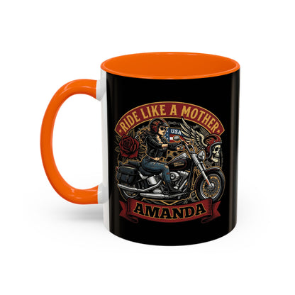 Personalized Biker Mom Mug, Custom Name Motorcycle Coffee Cup, Ride Like a Mother Accent Mug, Mothers Day Gift for Her