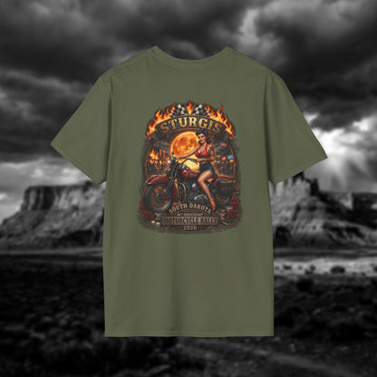 86th Anniversary Sturgis 2026 T-Shirt - Pin-up Biker & Moonshine Edition