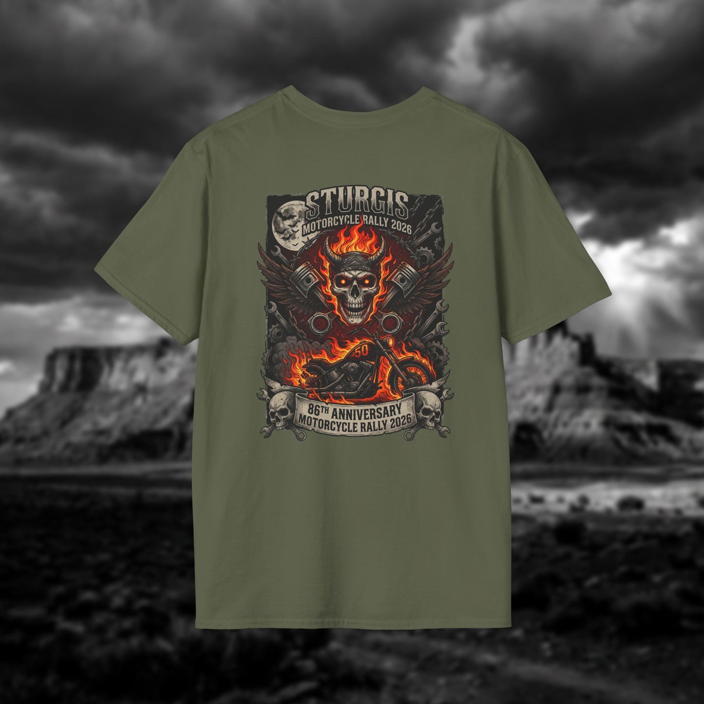 Sturgis 2026 86th Anniversary Special Edition T-Shirt - Hell on Wheels Skull & Flames