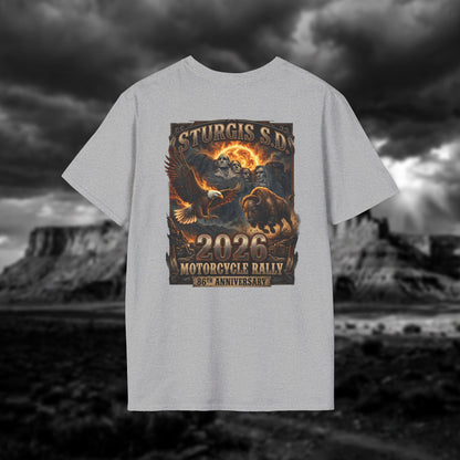 86th Anniversary Sturgis S.D. 2026 Motorcycle Rally T-Shirt - Mount Rushmore Heritage Edition