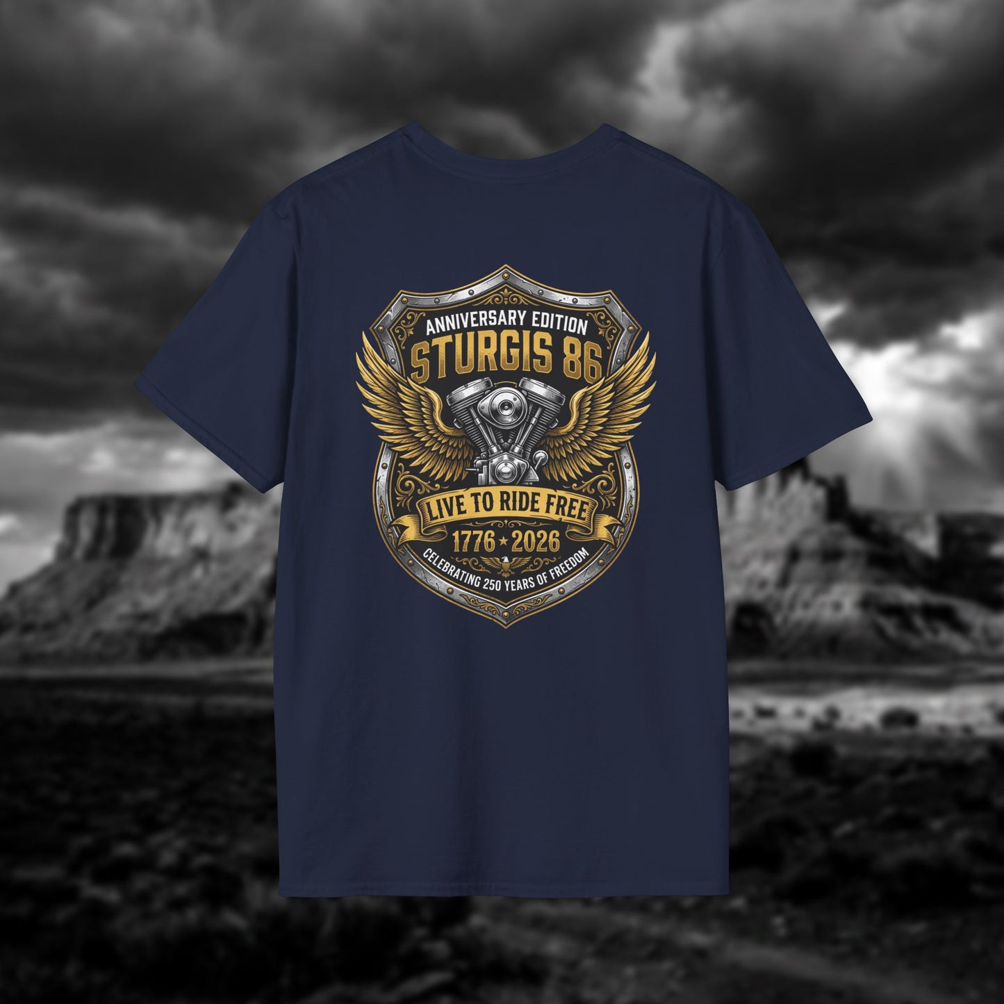 Sturgis 86 Anniversary Motorcycle T-Shirt — "Live to Ride Free"