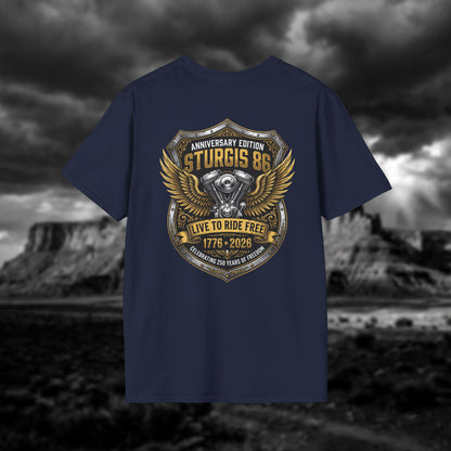 Sturgis 86 Anniversary Motorcycle T-Shirt — "Live to Ride Free"