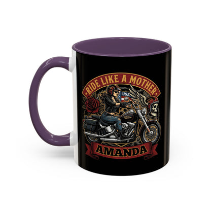 Personalized Biker Mom Mug, Custom Name Motorcycle Coffee Cup, Ride Like a Mother Accent Mug, Mothers Day Gift for Her
