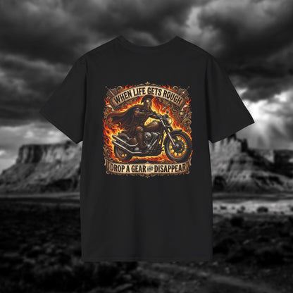 Ares: The God of War – Rule the Asphalt - "When Life Gets Rough Drop a Gear & Disappear" Biker Tee