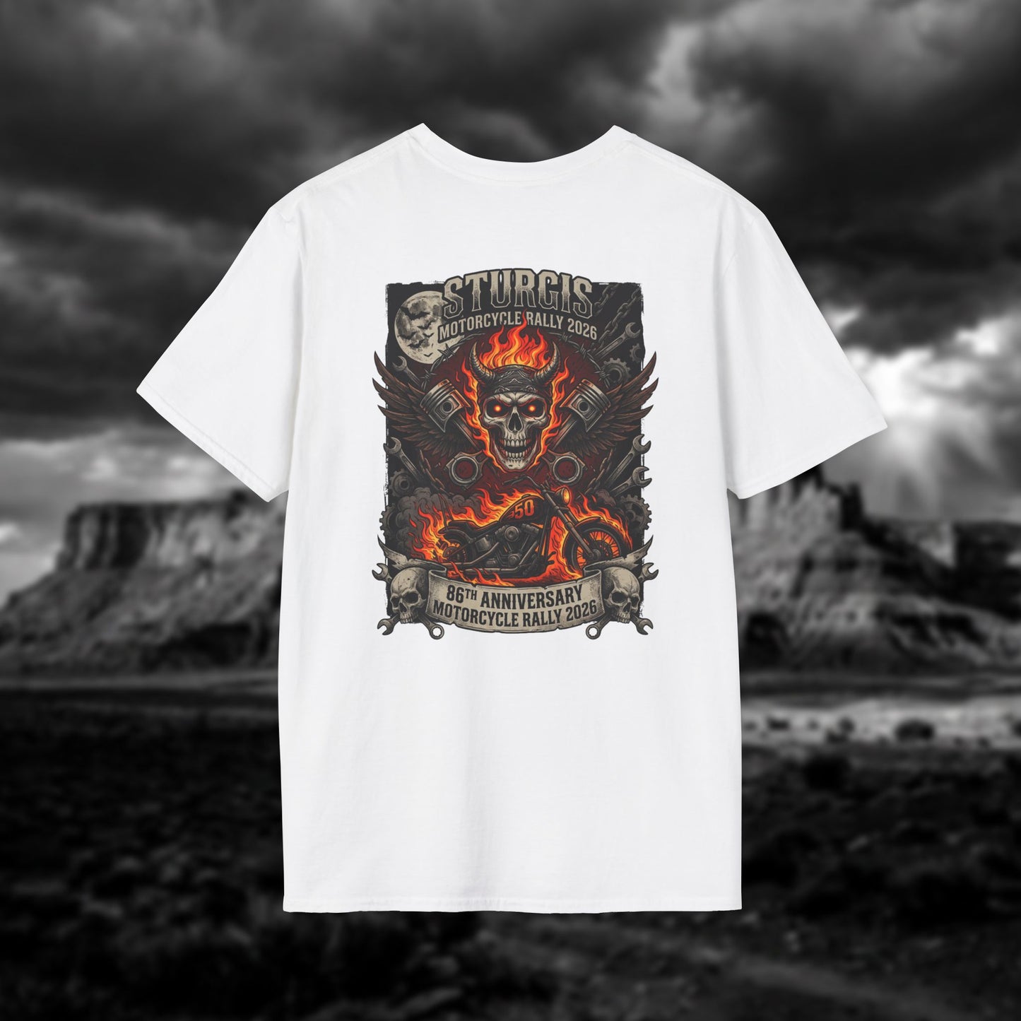 Sturgis 2026 86th Anniversary Special Edition T-Shirt - Hell on Wheels Skull & Flames