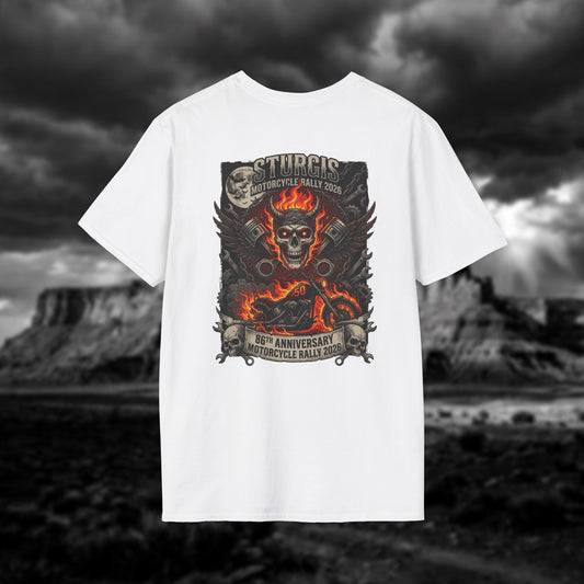 Sturgis 2026 86th Anniversary Special Edition T-Shirt - Hell on Wheels Skull & Flames