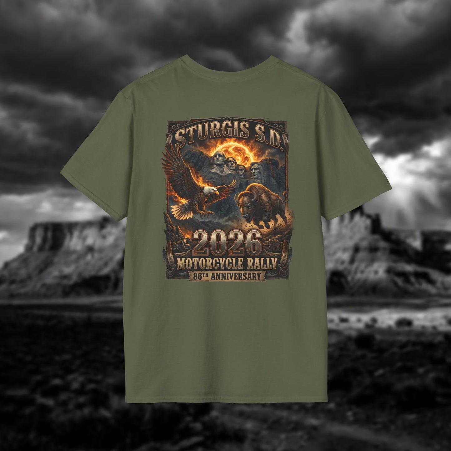 86th Anniversary Sturgis S.D. 2026 Motorcycle Rally T-Shirt - Mount Rushmore Heritage Edition
