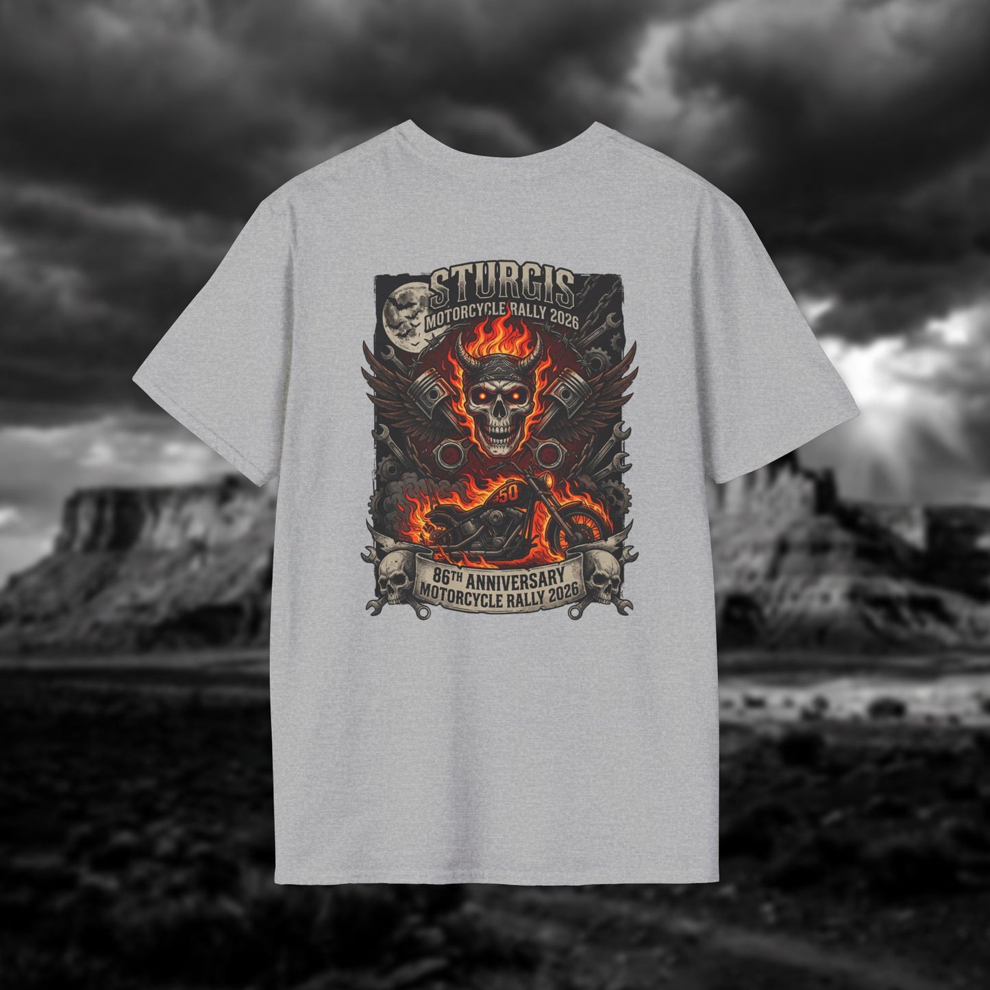 Sturgis 2026 86th Anniversary Special Edition T-Shirt - Hell on Wheels Skull & Flames