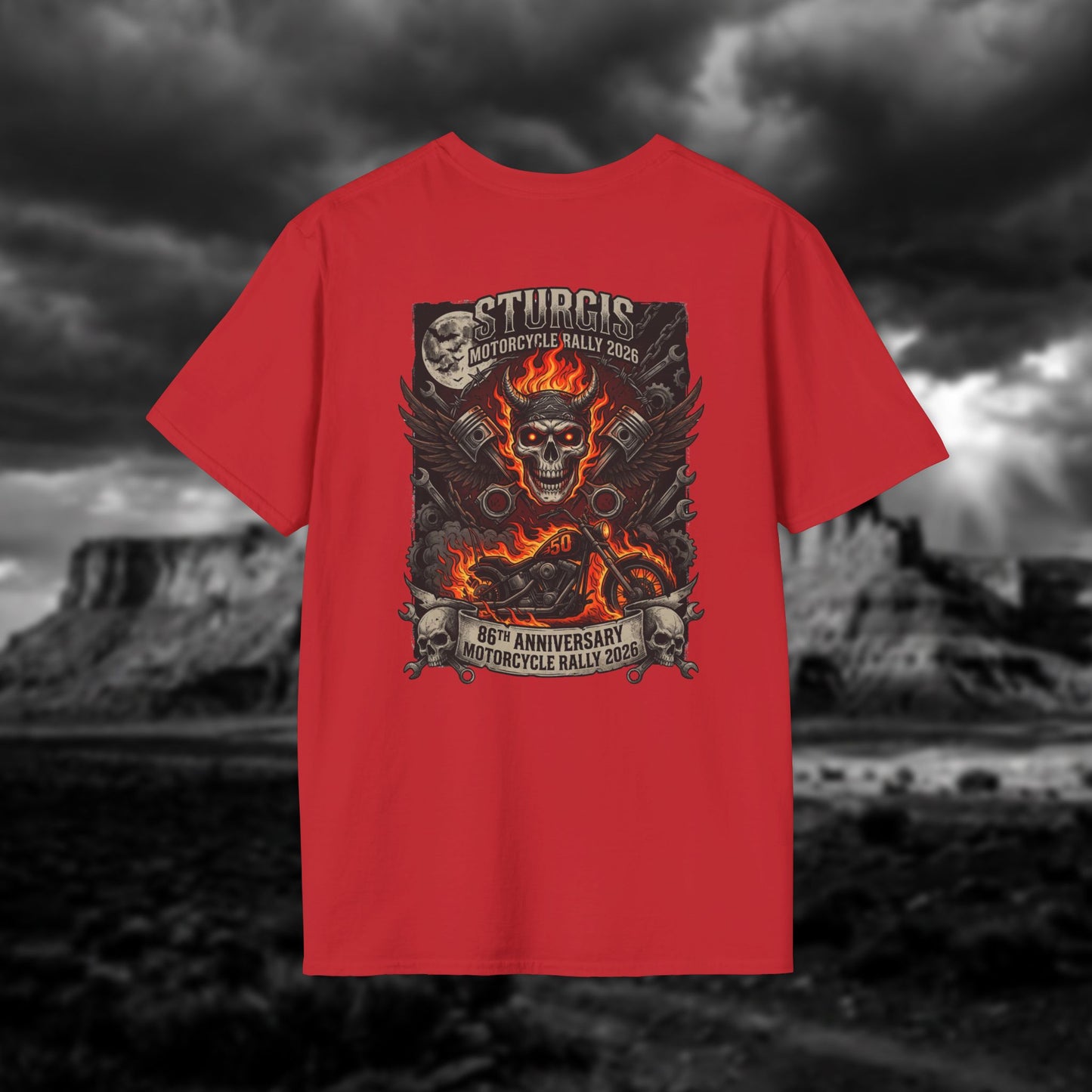 Sturgis 2026 86th Anniversary Special Edition T-Shirt - Hell on Wheels Skull & Flames
