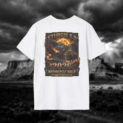 86th Anniversary Sturgis S.D. 2026 Motorcycle Rally T-Shirt - Mount Rushmore Heritage Edition