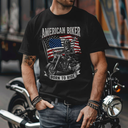Patriotic Motorcycle T-Shirt — American Rider Flag Graphic