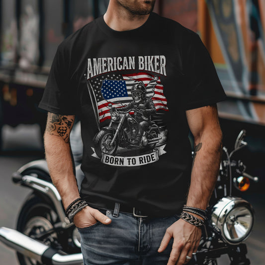 Patriotic Motorcycle T-Shirt — American Rider Flag Graphic