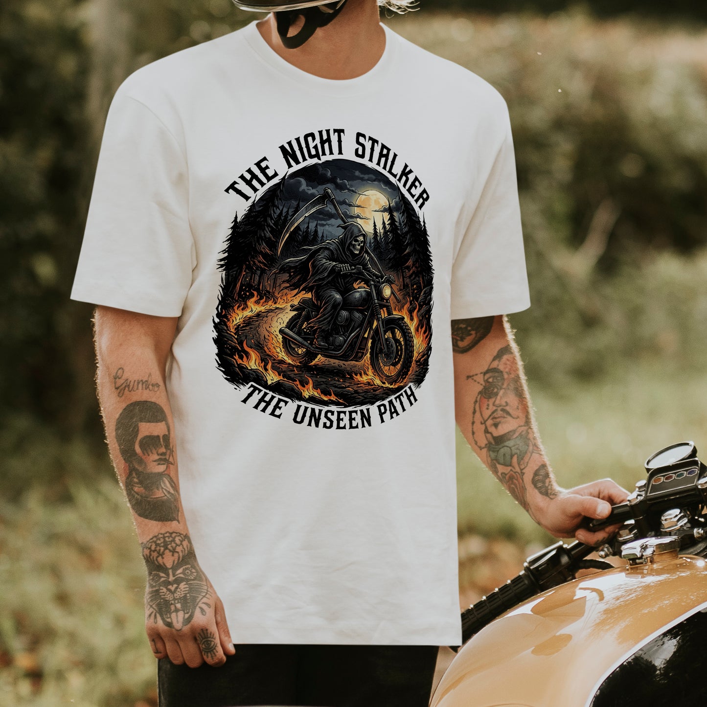Night Stalker Motorcycle T-Shirt — "The Night Stalker / The Unseen Path" Riding Tee