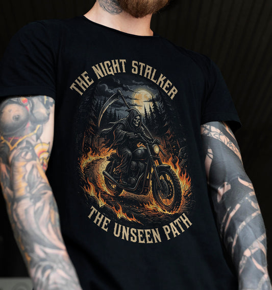 Night Stalker Motorcycle T-Shirt — "The Night Stalker / The Unseen Path" Riding Tee