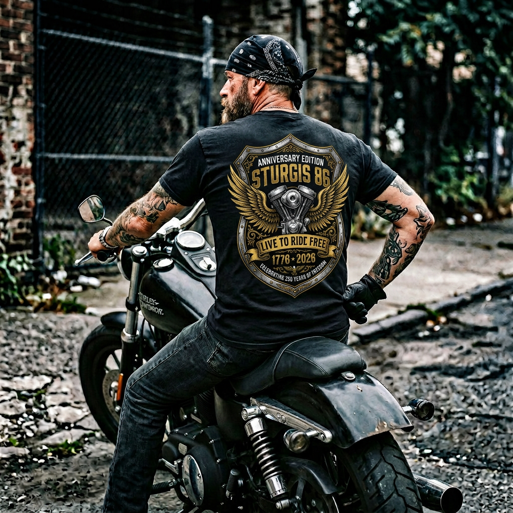 Sturgis 86 Anniversary Motorcycle T-Shirt — "Live to Ride Free"