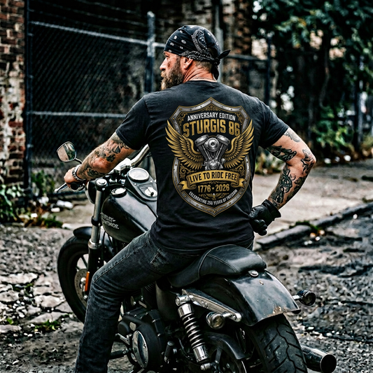 Sturgis 86 Anniversary Motorcycle T-Shirt — "Live to Ride Free"