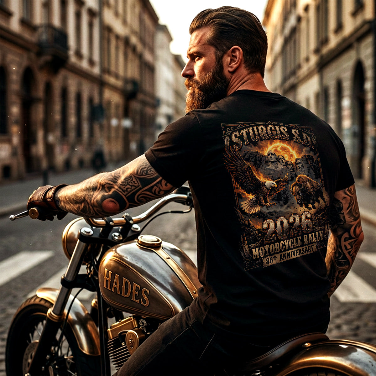 86th Anniversary Sturgis S.D. 2026 Motorcycle Rally T-Shirt - Mount Rushmore Heritage Edition