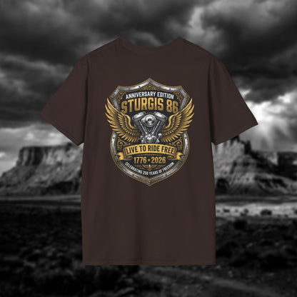 Sturgis 86 Anniversary Motorcycle T-Shirt — "Live to Ride Free"