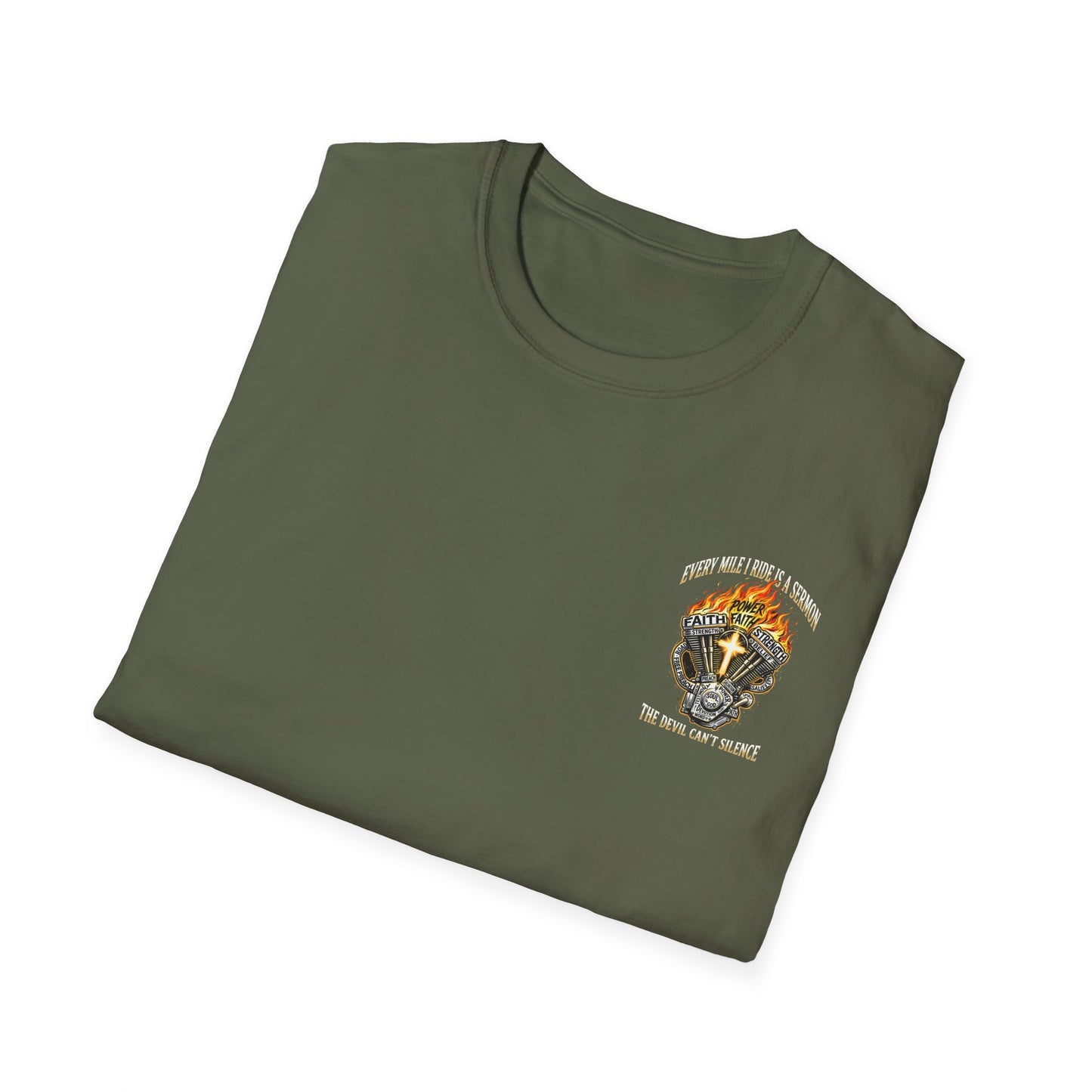 Motorcycle T-Shirt — "Every Mile I Ride Is a Sermon" Faith & Fire Biker Tee