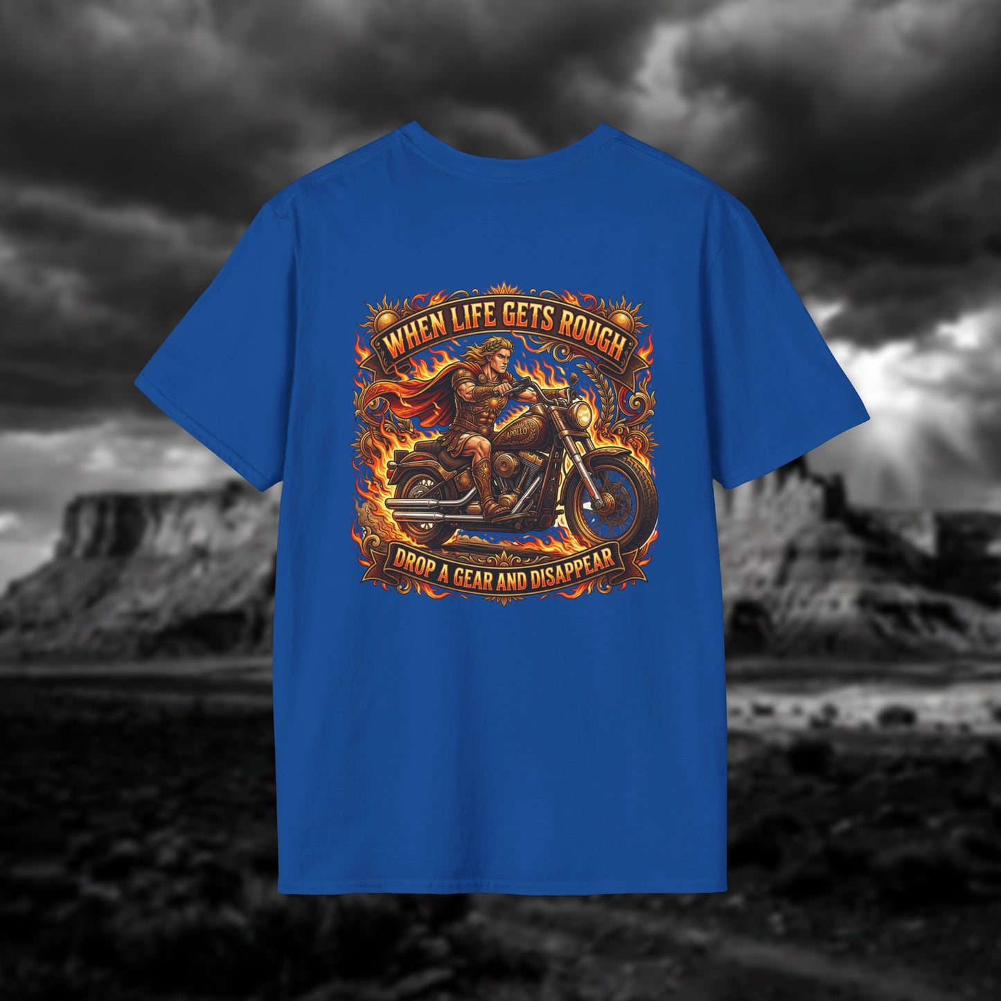 Apollo’s Chariot — "When Life Gets Rough, Drop a Gear and Disappear" Vintage Motorcycle Tee