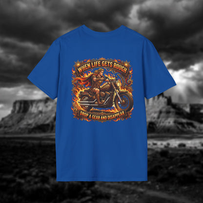 Apollo’s Chariot — "When Life Gets Rough, Drop a Gear and Disappear" Vintage Motorcycle Tee