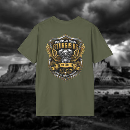 Sturgis 86 Anniversary Motorcycle T-Shirt — "Live to Ride Free"